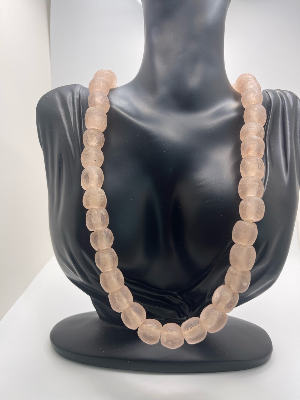 Frosted Blush Glass Bead Necklace - Elegant Pink Statement